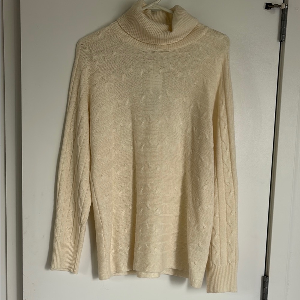 Cream Knit Cowl Turtleneck Sweater